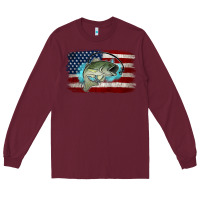 Burgundy American Flag Fish Long Sleeve Tee - Jasminsmagicworld