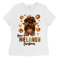 White have a melanin christmas afro messy bun Ladies Tee - texasbilliewilder