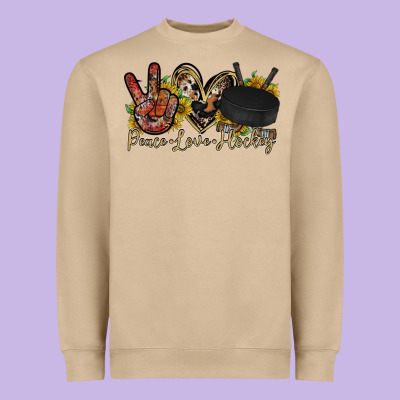 Peace Love Hockey Heavyweight Sweatshirt Designed By Racoondesign