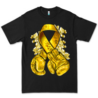 Black Childhood Cancer yellow ribbon with boxing gloves Premium Tee - NancyCooperArtShop