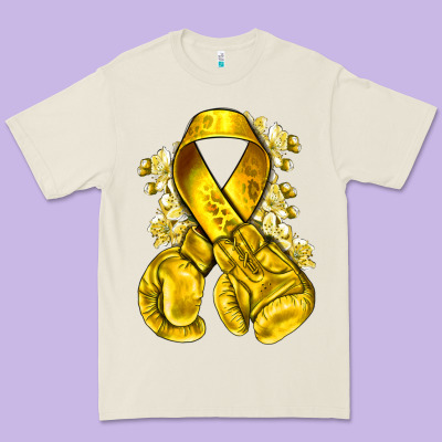 Childhood Cancer Yellow Ribbon With Boxing Gloves Premium Tee Designed By Nancycooperartshop