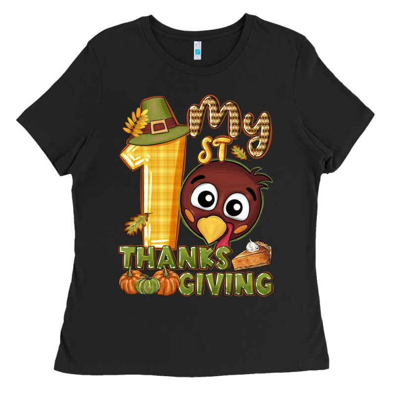 My 1st Thanksgiving With Turkey Ladies Tee by NancyCooperArtShop | Teevron