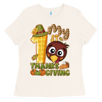 Bone My 1st Thanksgiving with turkey Ladies Tee - NancyCooperArtShop