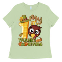 Matcha My 1st Thanksgiving with turkey Ladies Tee - NancyCooperArtShop