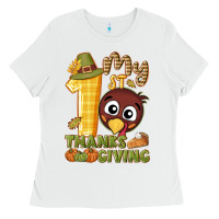 White My 1st Thanksgiving with turkey Ladies Tee - NancyCooperArtShop