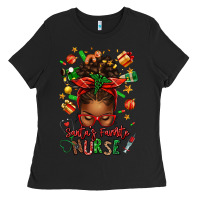 Black santa's favorite nurse afro messy bun Ladies Tee - texasbilliewilder