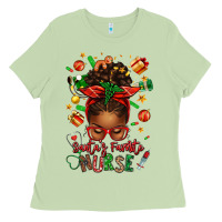 Matcha santa's favorite nurse afro messy bun Ladies Tee - texasbilliewilder