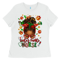 White santa's favorite nurse afro messy bun Ladies Tee - texasbilliewilder