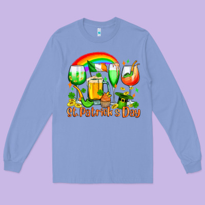 St. Patrick's Wine Glasses Long Sleeve Tee Designed By Oliviacreatesart