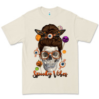 Bone Spooky Vibes Skull Messy Bun Premium Tee - texasbilliewilder