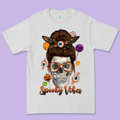 Spooky Vibes Skull Messy Bun Premium Tee Designed By Texasbilliewilder