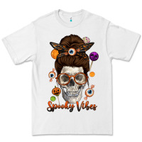 White Spooky Vibes Skull Messy Bun Premium Tee - texasbilliewilder