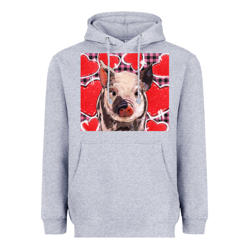 Valentine's Day Glitter Hearts Pig Heavyweight Hoodie by BarkalooDesign | Teevron