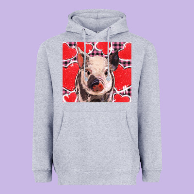 Valentine's Day Glitter Hearts Pig Heavyweight Hoodie Designed By Barkaloodesign