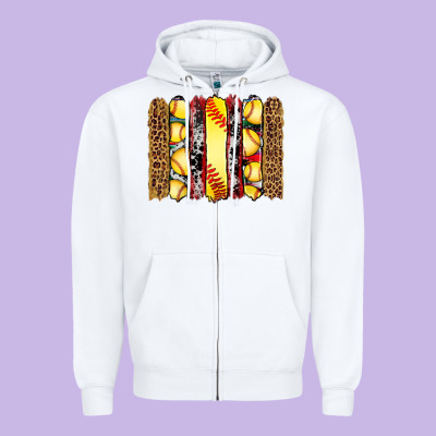 Softball Serape Leopard Cowhide Glitter Brushstrokes Zipper Hoodie Designed By Artiststas