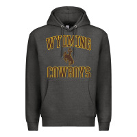 Charcoal Heather Wyoming Cowboys Men's Apparel Gameday Arch Over Cowboys Sweat Premium Hoodie - longCreatives