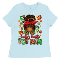 Baby Blue santas favorite dog mom afro messy bun Ladies Tee - texasbilliewilder