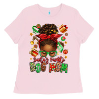 Santas Favorite Dog Mom Afro Messy Bun Ladies Tee | Teevron