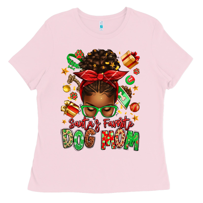 Santas Favorite Dog Mom Afro Messy Bun Ladies Tee by texasbilliewilder | Teevron