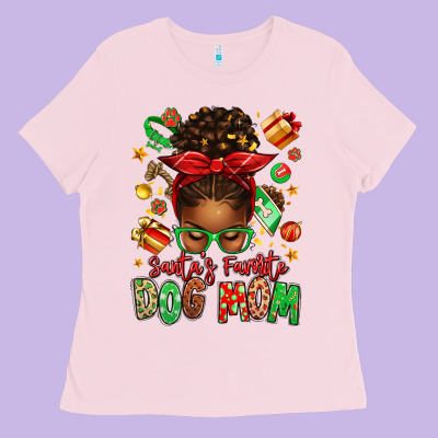 Santas Favorite Dog Mom Afro Messy Bun Ladies Tee Designed By Texasbilliewilder