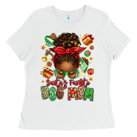 White santas favorite dog mom afro messy bun Ladies Tee - texasbilliewilder