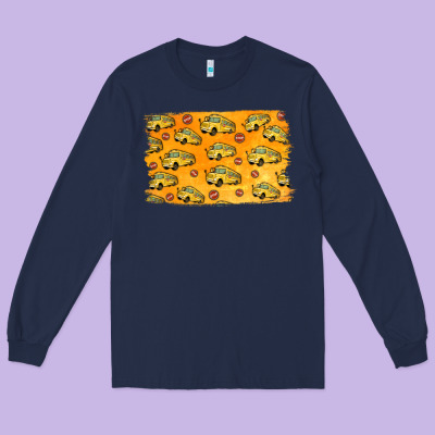 School Bus Pattern Long Sleeve Tee Designed By Jasminsmagicworld