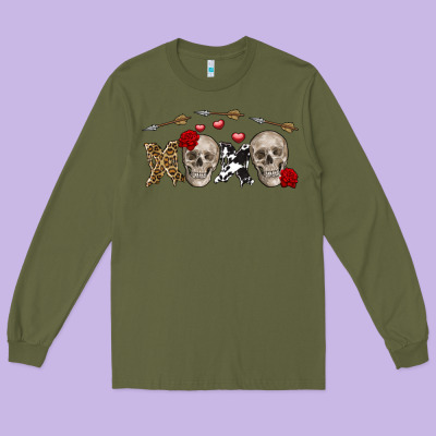 Xoxo Valentine Skulls Valentine's Day Long Sleeve Tee Designed By Fadigitalartstudio