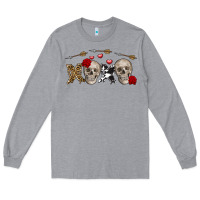 Heather Grey Xoxo Valentine skulls Valentine's Day Long Sleeve Tee - FaDigitalArtStudio