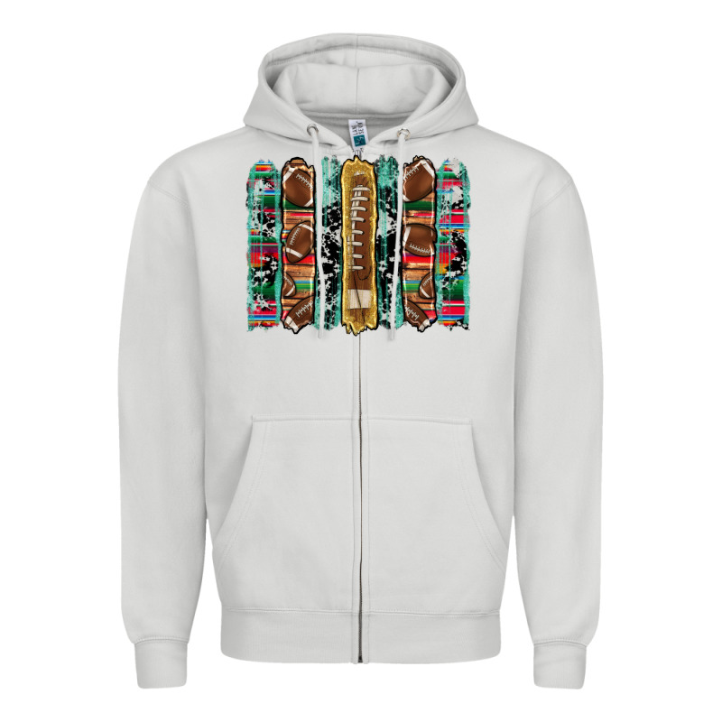 Football Serape Cowhide Turquoise Glitter  Brushstrokes Zipper Hoodie by Artiststas | Teevron