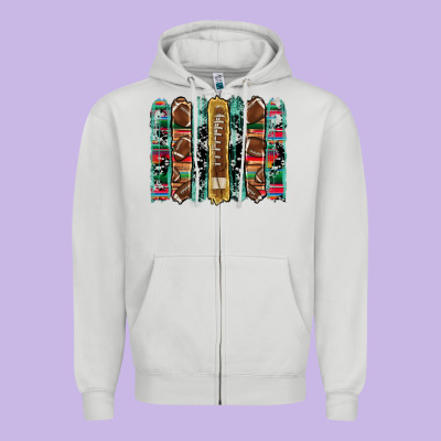 Football Serape Cowhide Turquoise Glitter  Brushstrokes Zipper Hoodie Designed By Artiststas