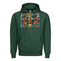 Sports Green football serape cowhide turquoise glitter  brushstrokes Zipper Hoodie - Artiststas