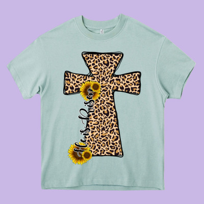 He Is Risen Leopard Cross Heavy Core Tee Designed By Jahusdesignshop