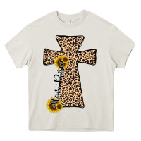 Cream he is risen leopard cross Heavy Core Tee - JahusDesignShop