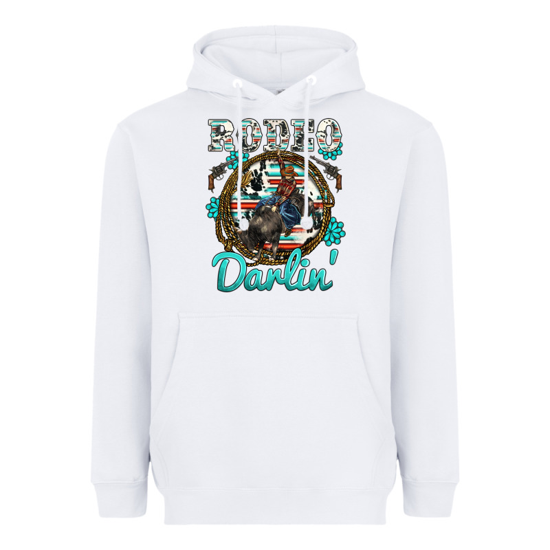 Western Rodeo Darlin' Bullfighter Serape Cowhide Turquoise Gemstones Heavyweight Hoodie by BarkalooDesign | Teevron