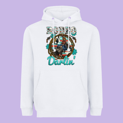 Western Rodeo Darlin' Bullfighter Serape Cowhide Turquoise Gemstones Heavyweight Hoodie Designed By Barkaloodesign
