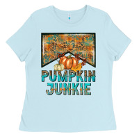 Baby Blue Pumpkin junkie Ladies Tee - NancyCooperArtShop