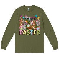 Army Green Happy Easter bunnys Long Sleeve Tee - OliviaCreatesArt