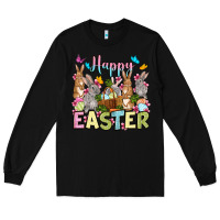 Black Happy Easter bunnys Long Sleeve Tee - OliviaCreatesArt