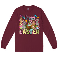 Burgundy Happy Easter bunnys Long Sleeve Tee - OliviaCreatesArt