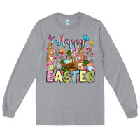 Heather Grey Happy Easter bunnys Long Sleeve Tee - OliviaCreatesArt
