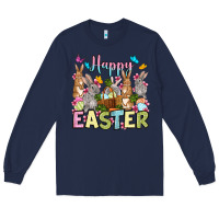 Navy Happy Easter bunnys Long Sleeve Tee - OliviaCreatesArt