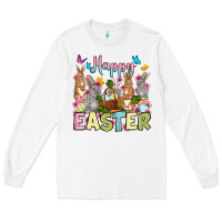 White Happy Easter bunnys Long Sleeve Tee - OliviaCreatesArt
