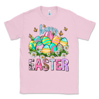 Bubblegum Pink Happy Easter with eggs Easter Day Classic Tee - HowdyJamesFarm