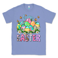 Colony Blue Happy Easter with eggs Easter Day Classic Tee - HowdyJamesFarm