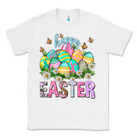 White Happy Easter with eggs Easter Day Classic Tee - HowdyJamesFarm