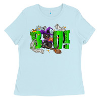 Baby Blue Boo! with black cat Halloween Ladies Tee - NancyCooperArtShop