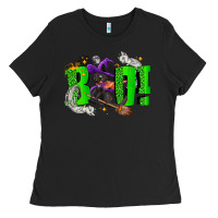 Black Boo! with black cat Halloween Ladies Tee - NancyCooperArtShop