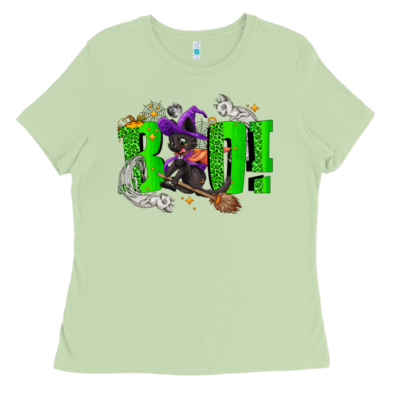 Boo! With Black Cat Halloween Ladies Tee by NancyCooperArtShop | Teevron