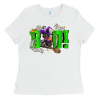 White Boo! with black cat Halloween Ladies Tee - NancyCooperArtShop