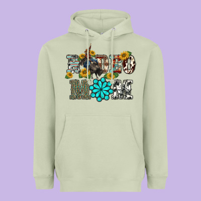 Western Rodeo Bullfighter Mom Turquoise Gemstones  Sunflowers Heavyweight Hoodie Designed By Barkaloodesign